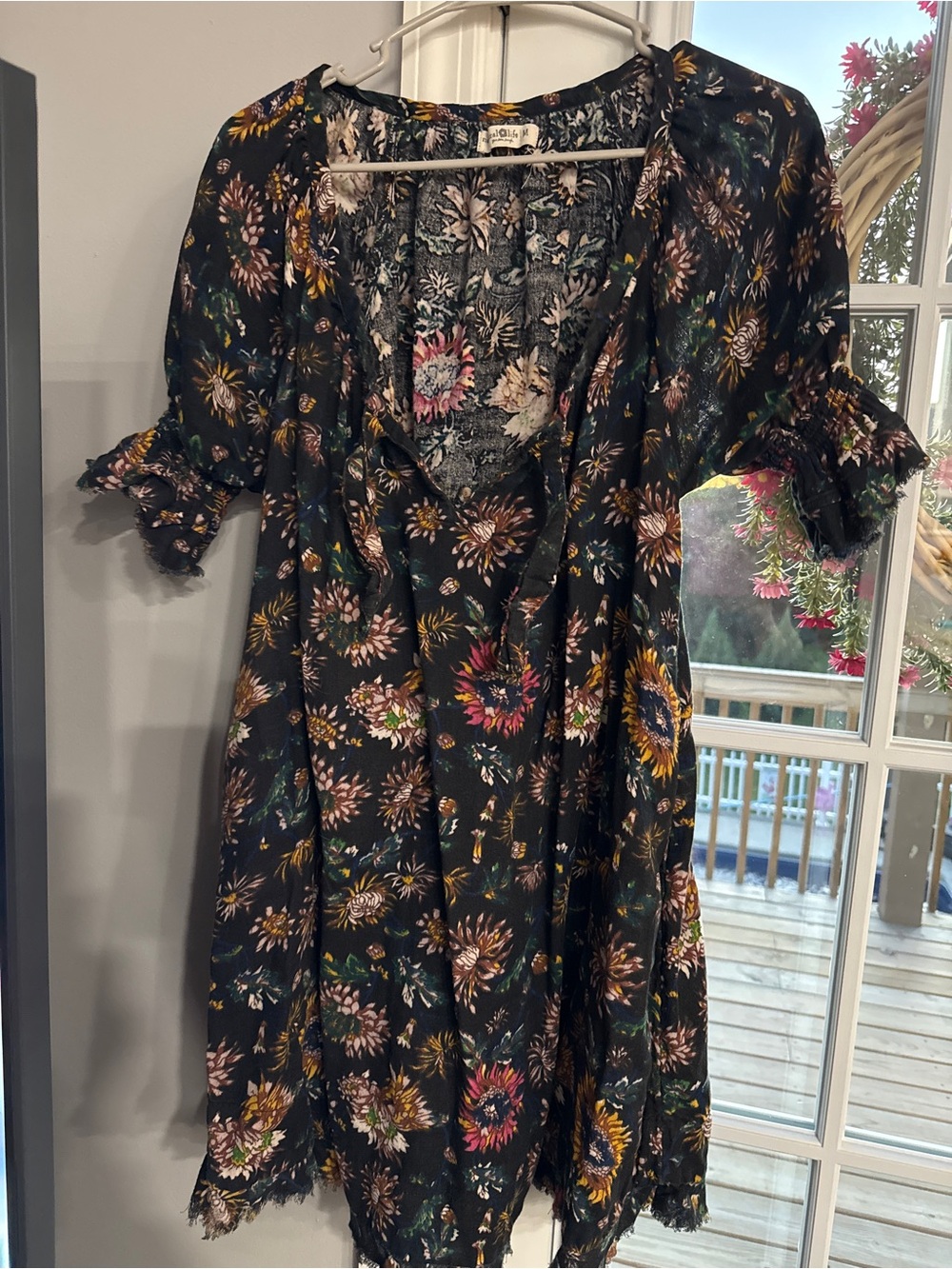 NATURAL LIFE Black Floral Ruffle Sleeve Mini Dress
